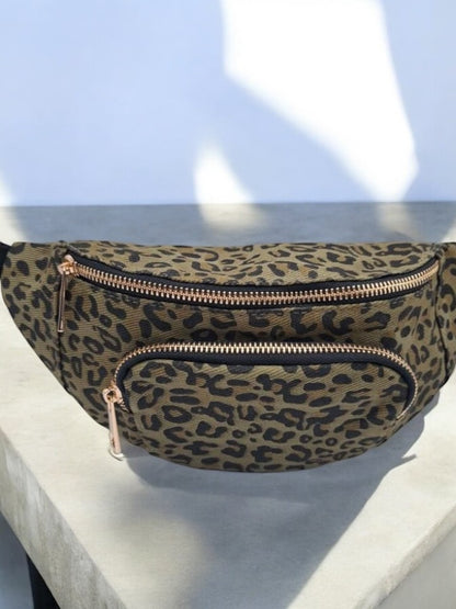 Sac banane en tissu imprimé léopard kaki 2 poches