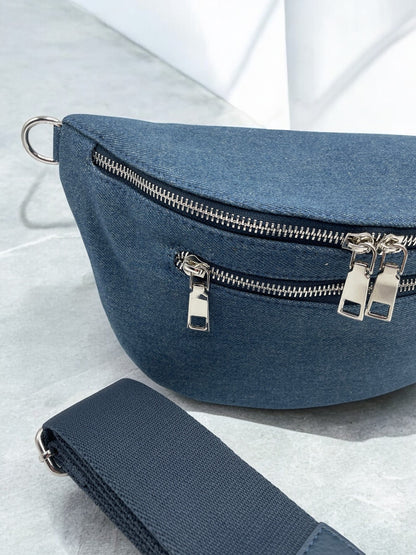 Sac banane tissu jean bleu foncé 2 poches