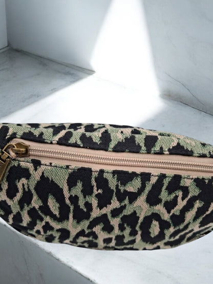 Nouveautés - Sac banane en tissu à motif léopard vert 2 poches