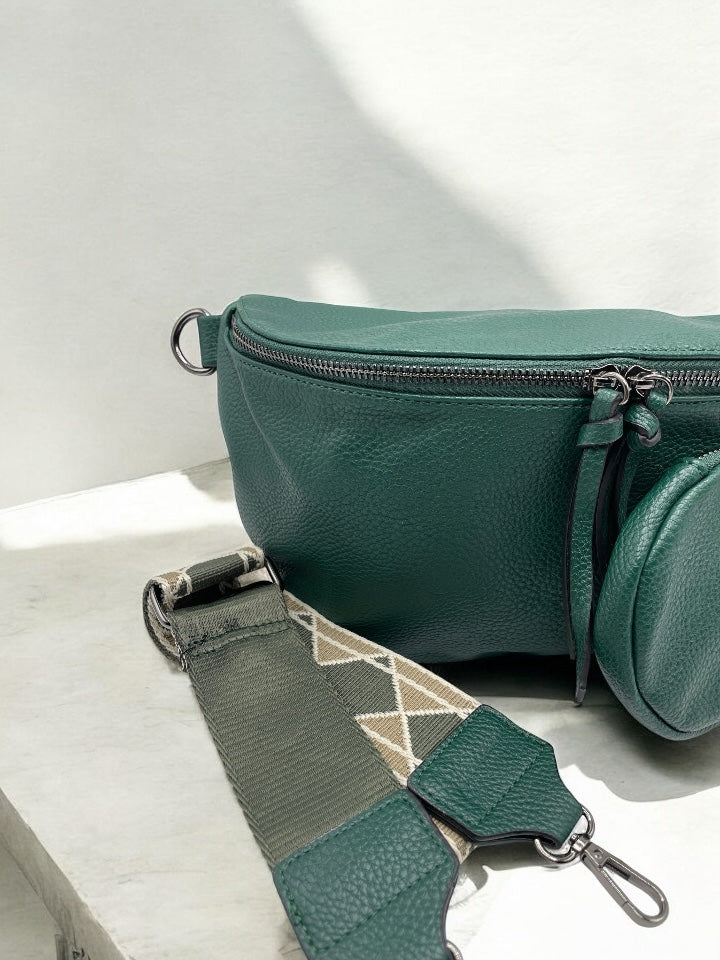 Sac banane XL simili cuir vert forêt avec porte monnaie