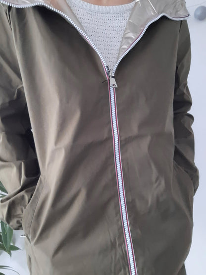 Manteau imperméable réversible mi-long léger Kaki/doré