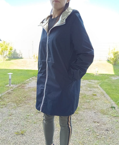 Manteau long réversible imperméable Melya Melody bleu marine/doré