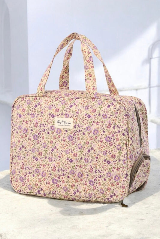 Sac polochon week-end motif liberty floral multicolore avec des motifs violet ocre