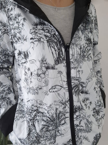 Laura Jo - Imperméable noir réversible motif jungle court garnissage ouate mi-saison