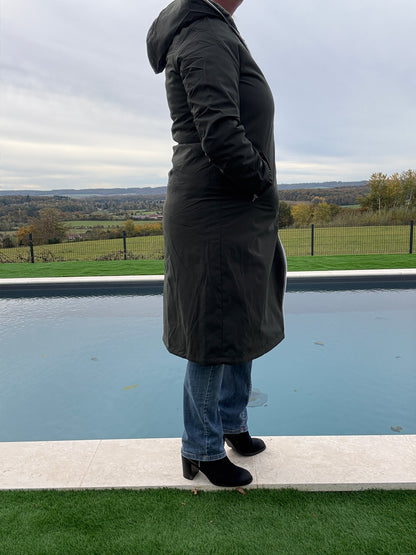 New Lolo - Manteau chaud long hauteur genoux kaki fourré complet réversible imperméable