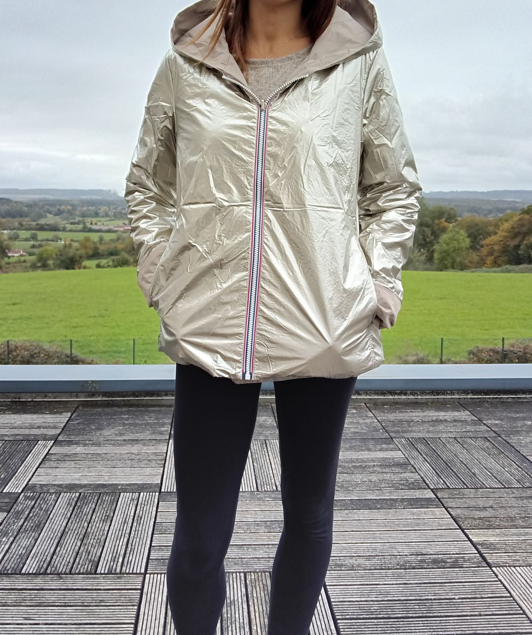 Laura Jo - Imperméable réversible court garnissage ouate mi-saison beige / doré