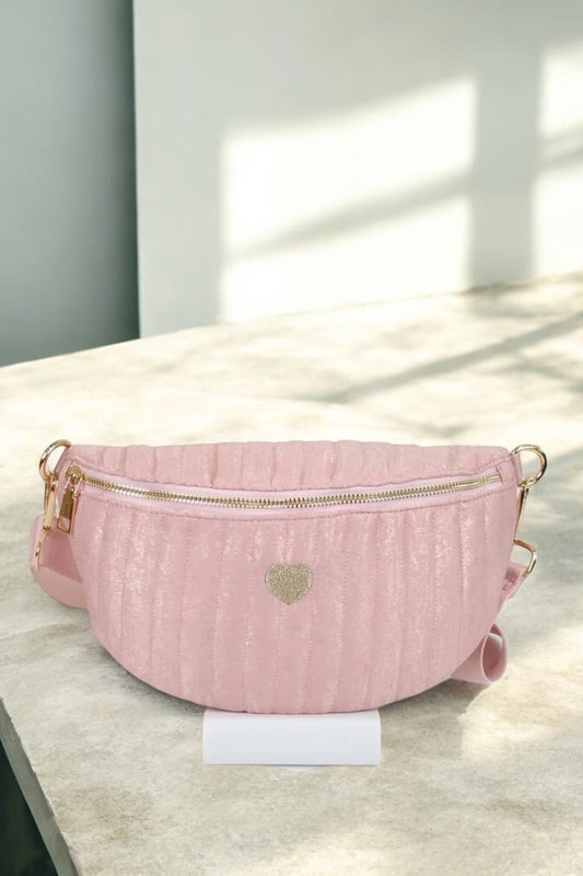 Sac banane en tissu irisé texturé relief élégant rose