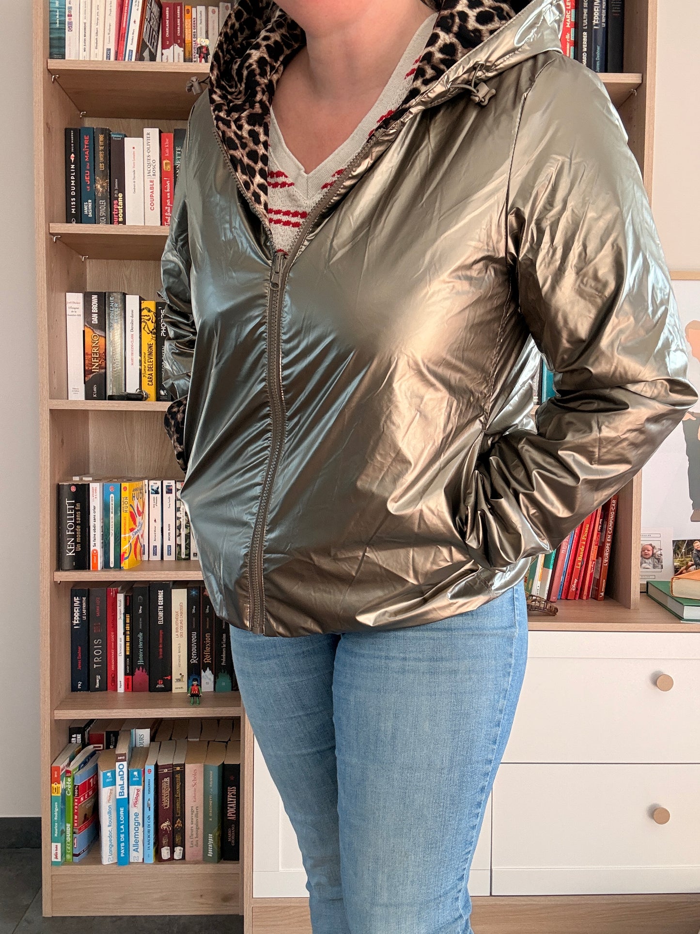 Laura Jo - Imperméable bronze réversible léopard court mi-saison garnissage ouate