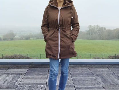 New Lolo - Manteau long MARRON réversible, imperméable et complètement fourré resserrable à la taille