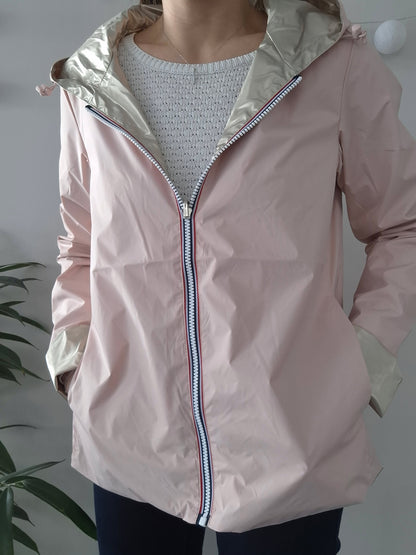 Laura Jo - Imperméable réversible court sans garnissage ouate couleur rose nude/doré