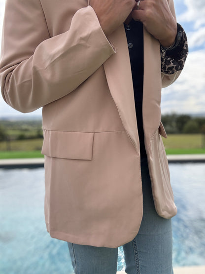 Veste blazer beige avec doublure imprimé léopard