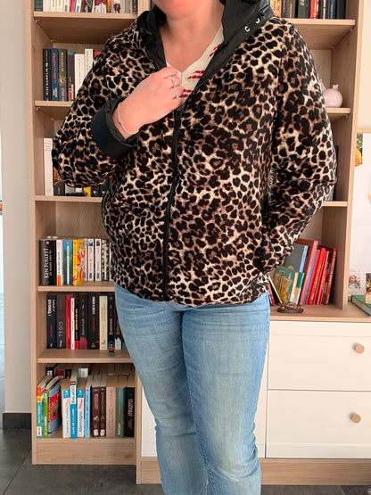 Laura Jo - Imperméable noir réversible léopard court mi-saison garnissage ouate