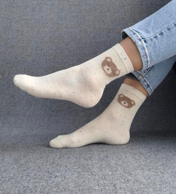 Nouveautés - Chaussettes blanches en coton à motif ours