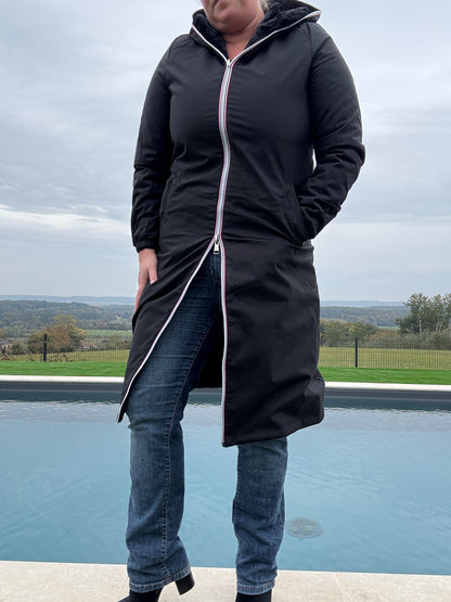 New Lolo - Manteau chaud long hauteur genoux noir fourré complet réversible imperméable