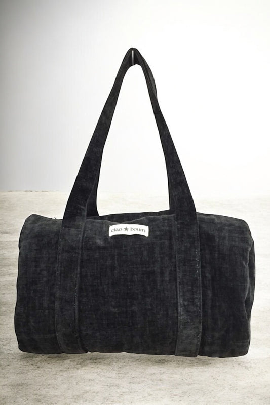 Sac week-end de voyage polochon velours cotelé texturé nuances de noirs