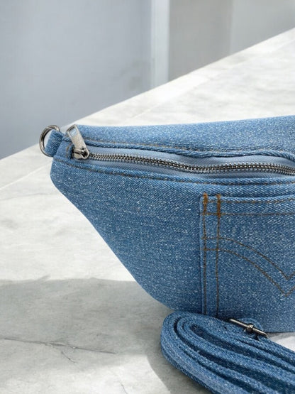 Sac banane tissu jean avec poche avant et arriere