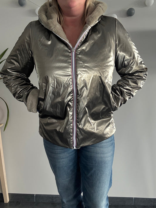 Laura Jo - Manteau imperméable court bronze fourré et réversible