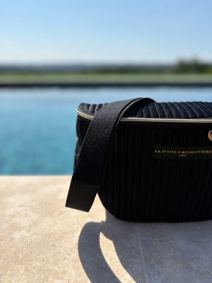 Sac banane en velours côtelé noir “La P’tite cachottière”