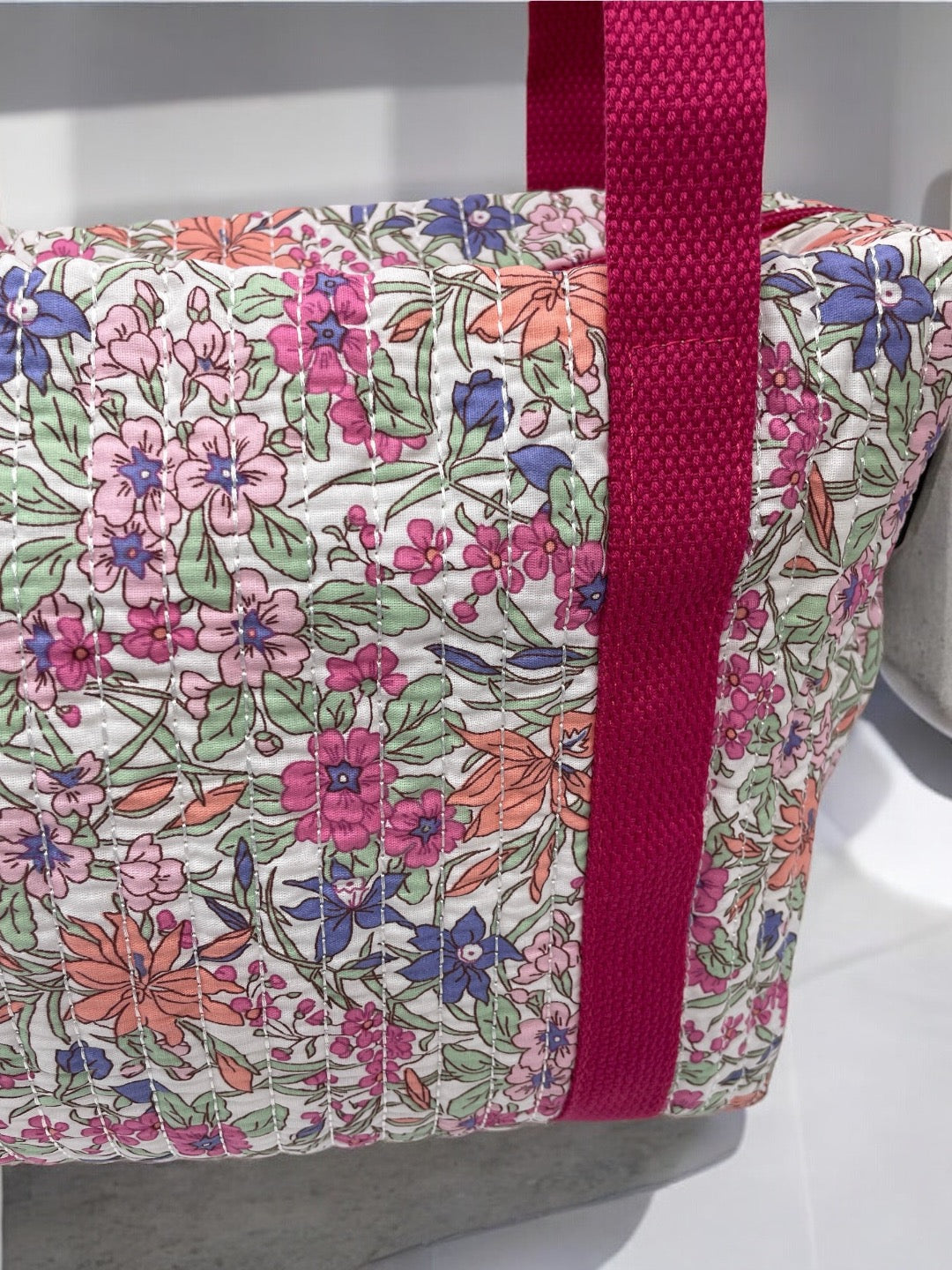 Sac week end voyage coton matelassé liberty rose fuschia