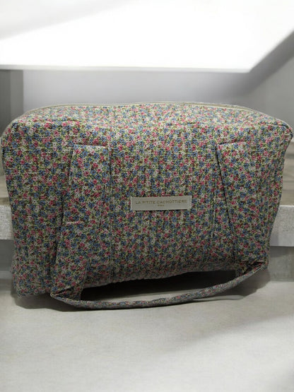 Sac week-end polochon en coton matelassé multicolore liberty fleuri rose bleu et blanc