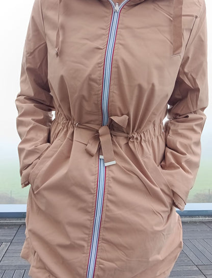 New Lolo - Manteau long CAMEL réversible, imperméable et complètement fourré resserrable à la taille