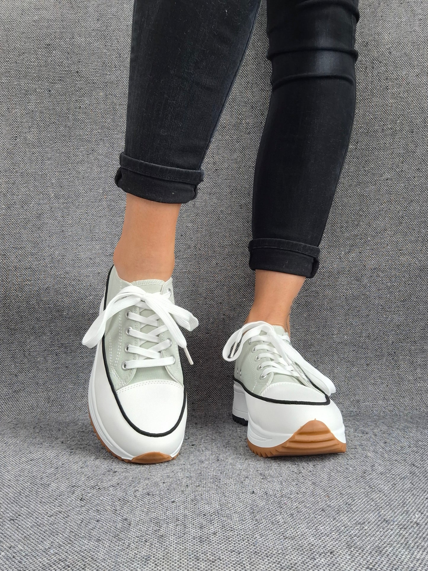 Chaussures baskets basses plate-forme tissu toile vert d'eau