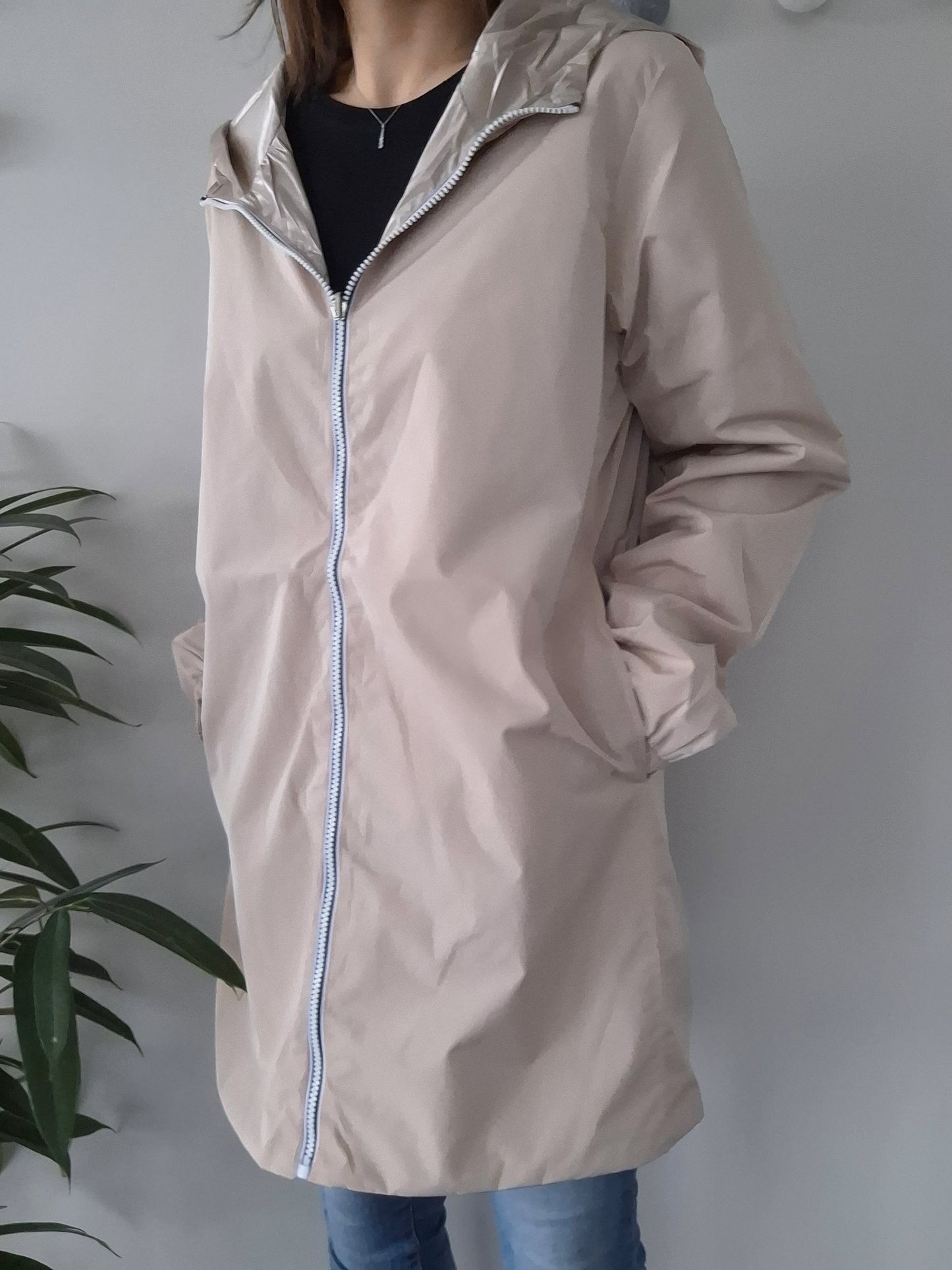 Melya Melody - Manteau long réversible imperméable beige doré Curvy