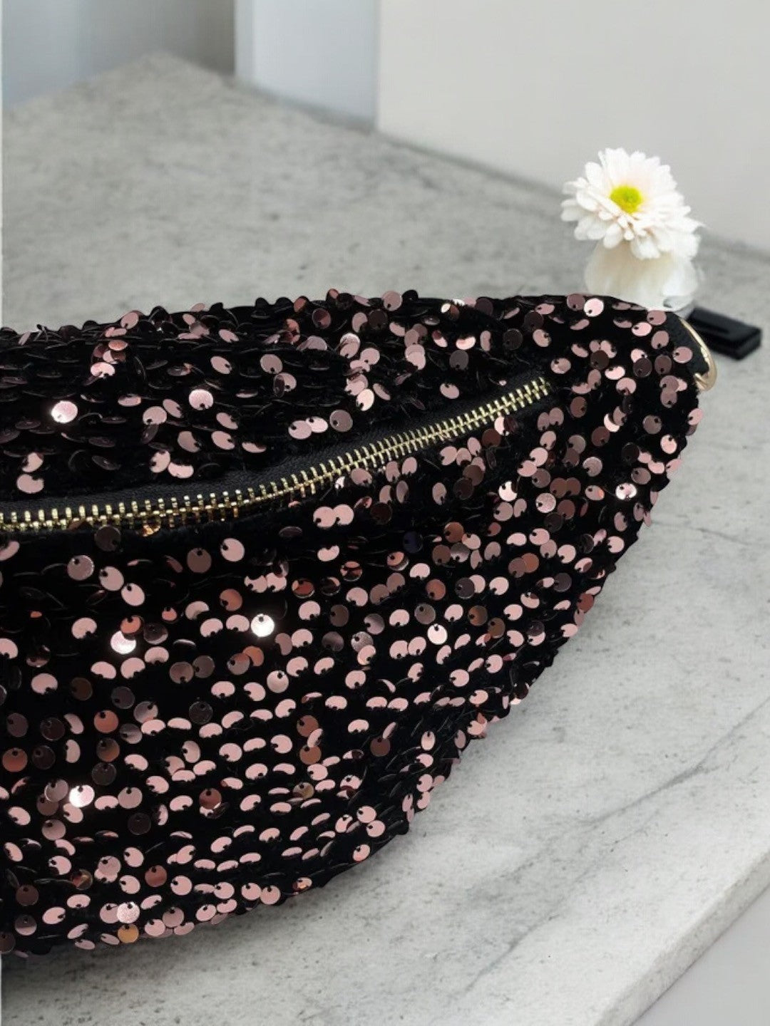 Sac Banane Effet Glam Femme Sequins Doré & Rosé – Bandoulière Réglable