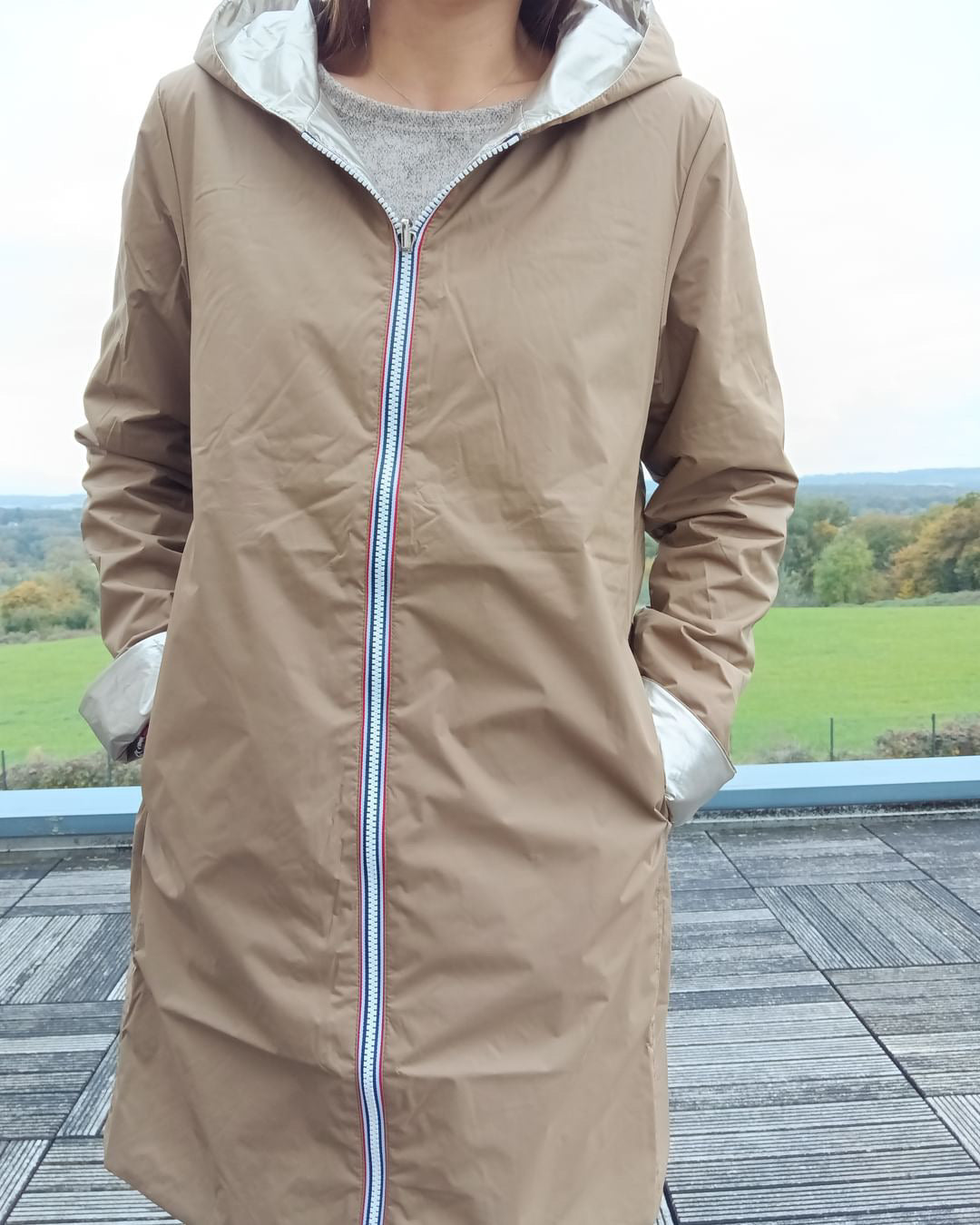 Imperméable réversible long mi-saison garnissage ouate Marque Laura Jo Camel / Doré