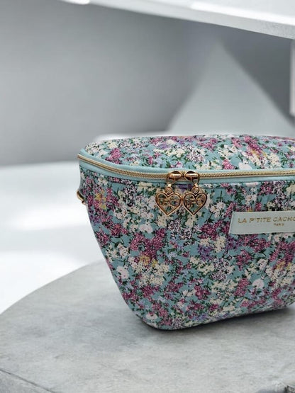 Sac banane en coton liberty fleuri turquoise « La Ptite cachottière »