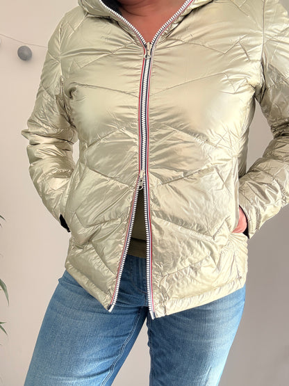 Laura Jo - Manteau doudoune courte matelassé réversible imperméable noir doré avec capuche