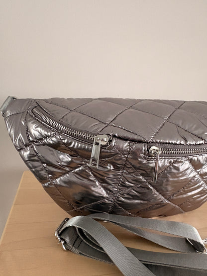 Sac banane XL matelassé effet doudoune argenté