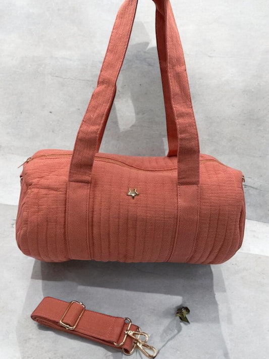 Sac polochon coton matelassé rose pêche