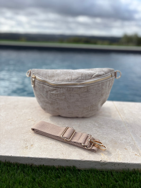 Sac banane en tissu velours texturé beige