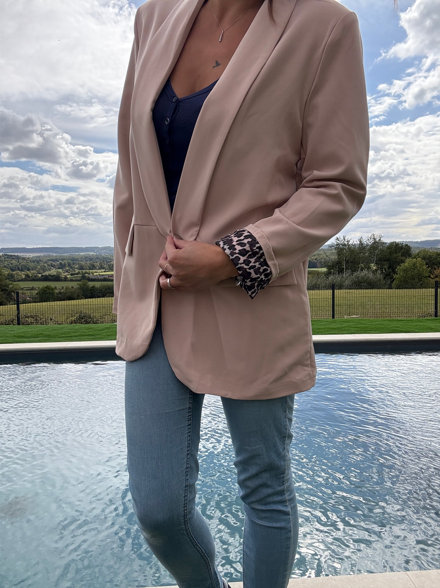Veste blazer beige avec doublure imprimé léopard