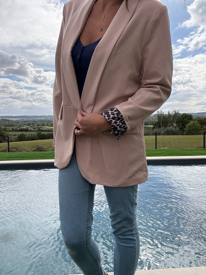 Veste blazer beige avec doublure imprimé léopard