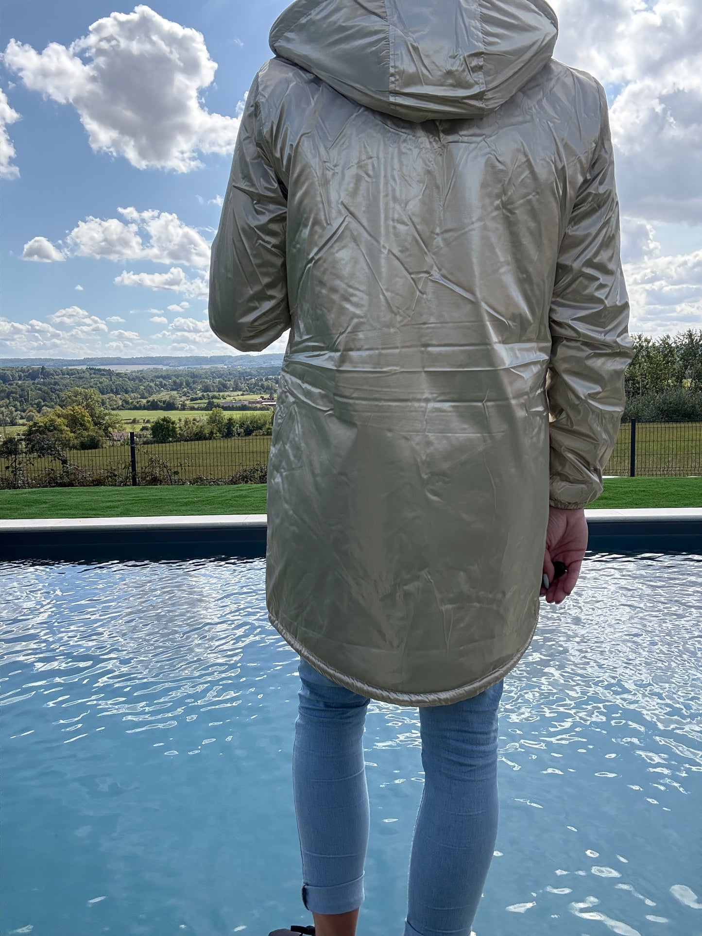 Laura Jo - Imperméable fourré long fausse fourrure doré intérieur sherpa beige