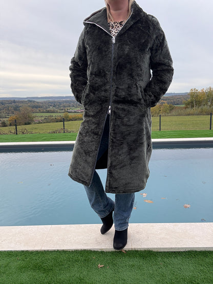 New Lolo - Manteau chaud long hauteur genoux kaki fourré complet réversible imperméable