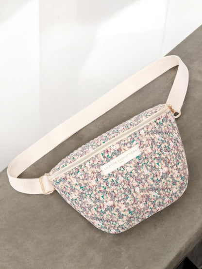 Sac banane en coton liberty fleuri beige lilas « La Ptite cachottière »