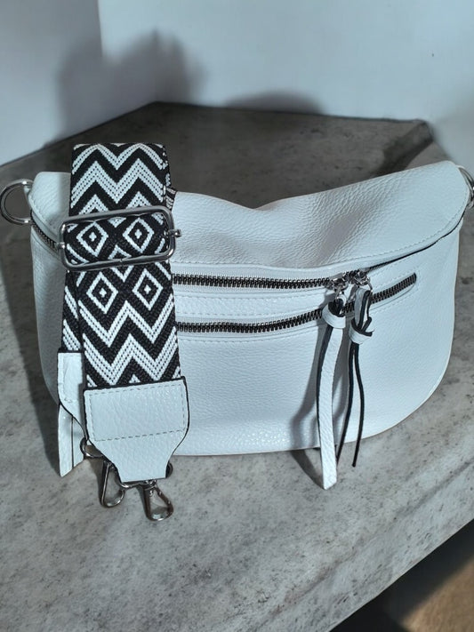 Sac banane simili cuir 2 poches sangle fantaisie blanc