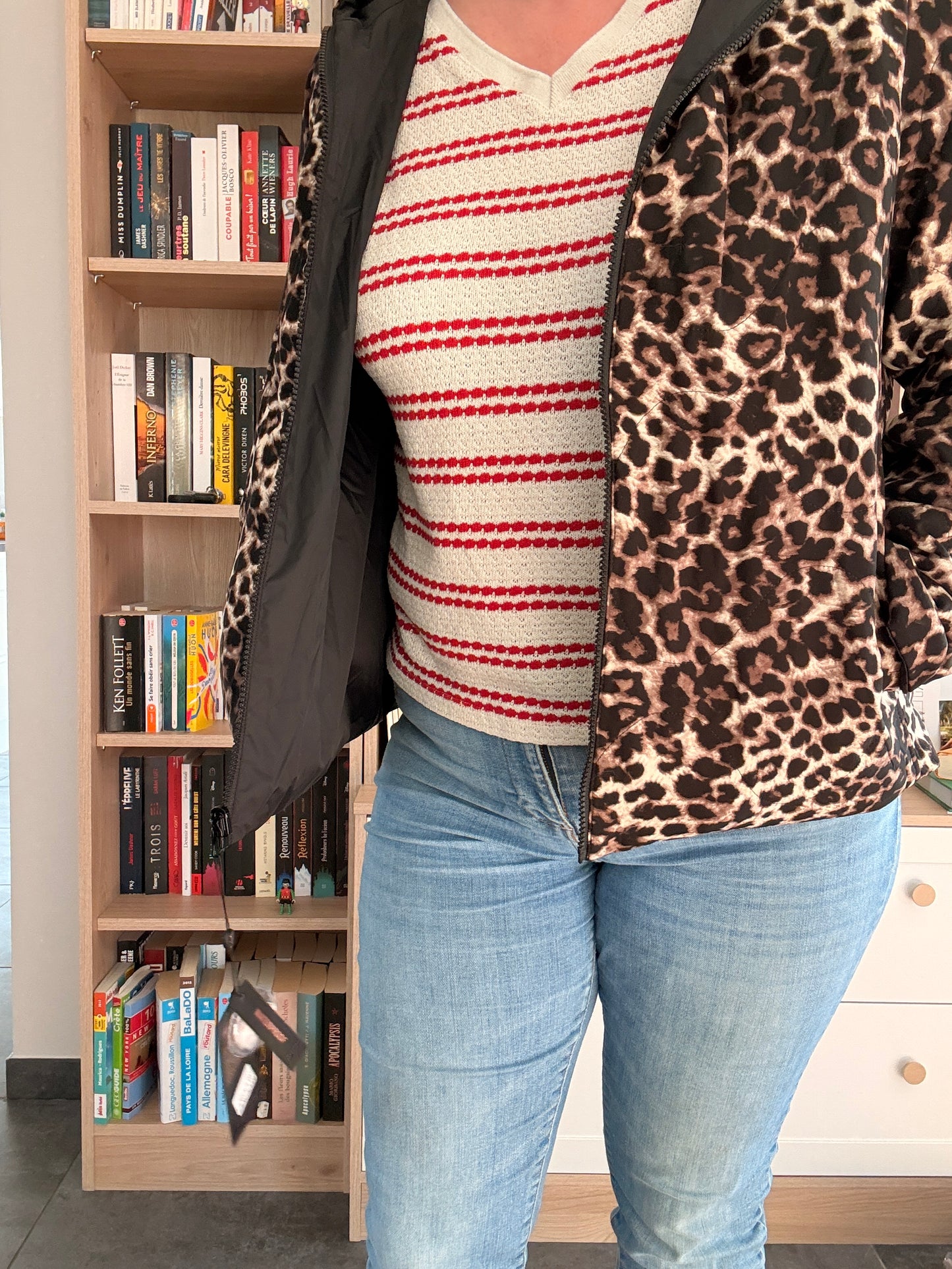 Laura Jo - Imperméable noir réversible léopard court mi-saison garnissage ouate