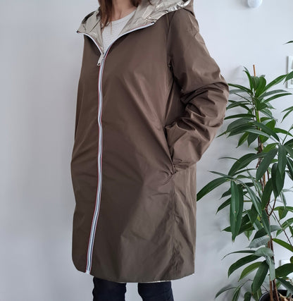 Melya Melody - Manteau léger long réversible imperméable kaki marron doré - Curvy