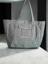 Bolso de viaje de fin de semana de algodón con estampado a cuadros color Verde agua y blanco