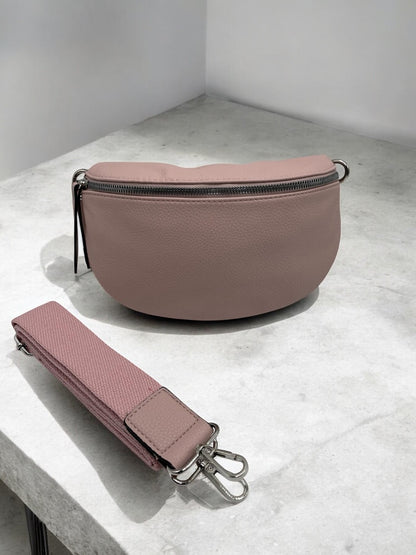 Sac banane simili cuir rose pâle double fermeture