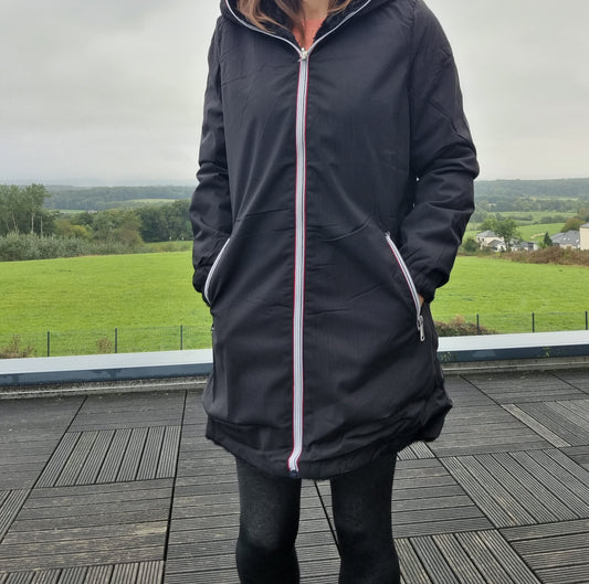 New Lolo - Manteau long NOIR réversible, imperméable et complètement fourré non resserrable à la taille - Curvy