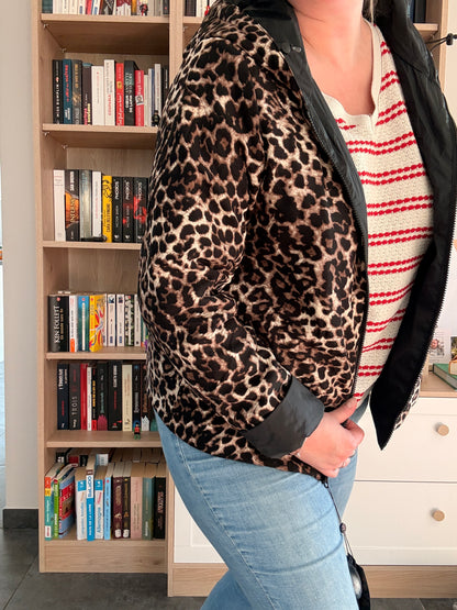 Laura Jo - Imperméable noir réversible léopard court mi-saison garnissage ouate