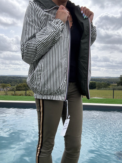New Lolo - Manteau court mi fesses imperméable réversible kaki capuche intérieur marin kaki blanc