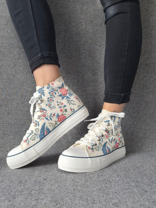 Chaussures baskets hautes en toile motif liberty floral style converse