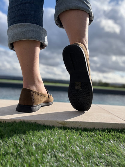 Chaussures mocassins toucher daim vert kaki