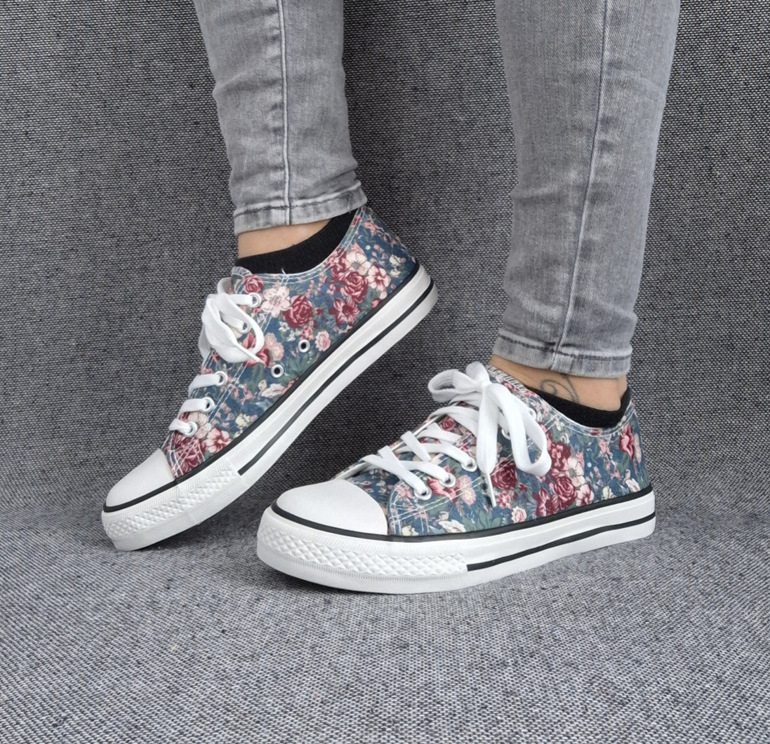 Chaussures baskets basses toile liberty fleuri style converse